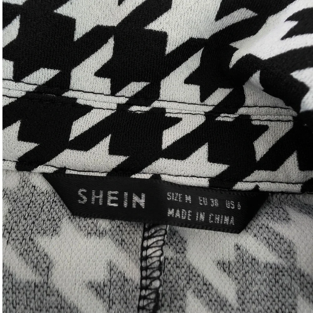 SHEIN Womens Black White Houndstooth Cropped DoubleBreasted Blazer Jacket Medium